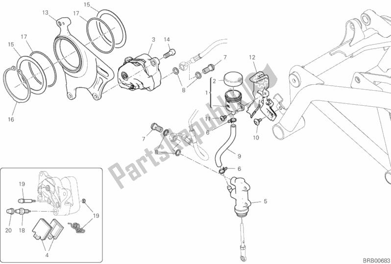 Alle onderdelen voor de Achter Remsysteem van de Ducati Hypermotard 950 USA 2019